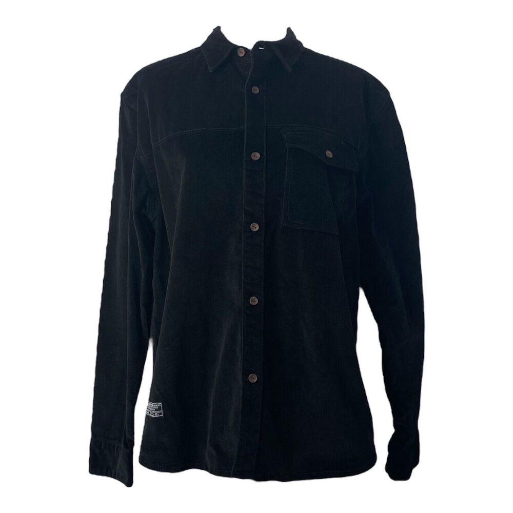 Mens Large Corduroy Shirt Jacket Jack South London Black Button Down Long Sleeve